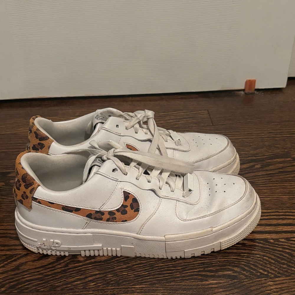 Nike Air Force White Sneakers with Leopard Print Accents